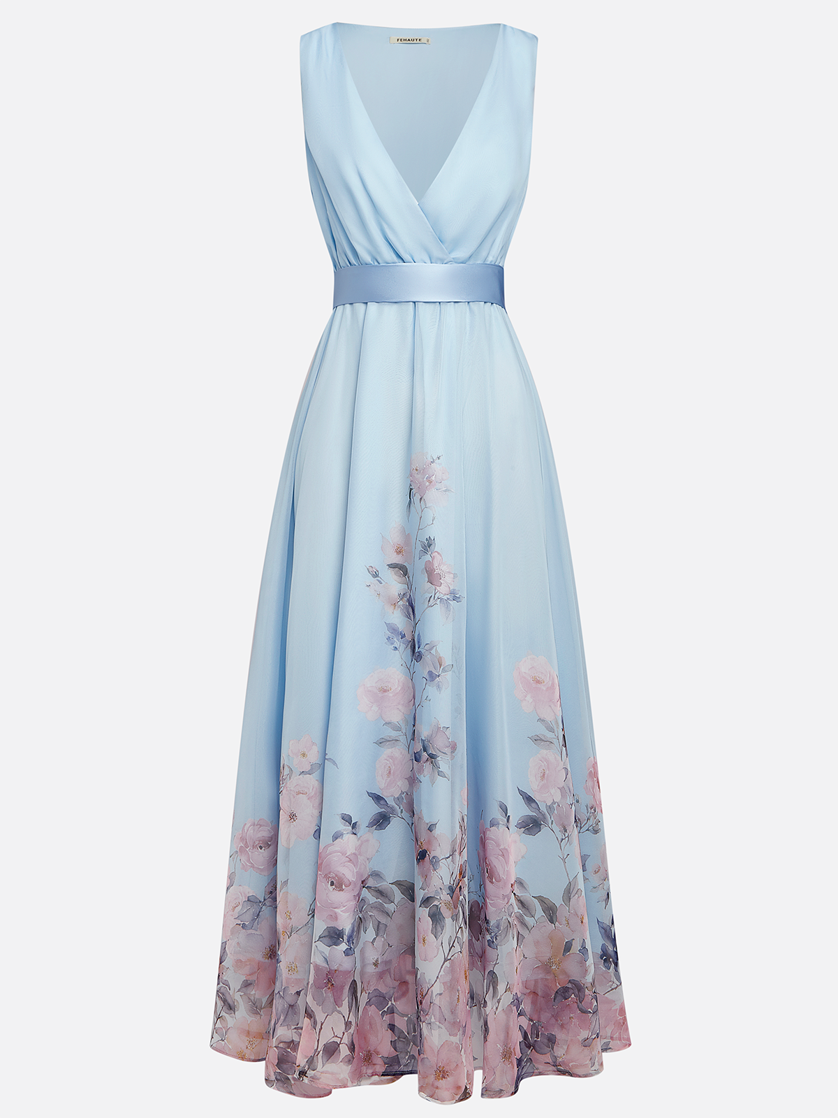 Fiona blauwe maxi jurk met romantische bloemenprint