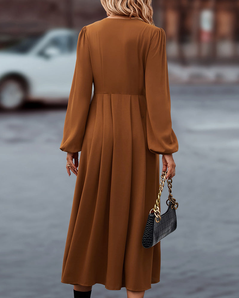 Elegante herfstjurk met lange mouwen en v-hals – Dames