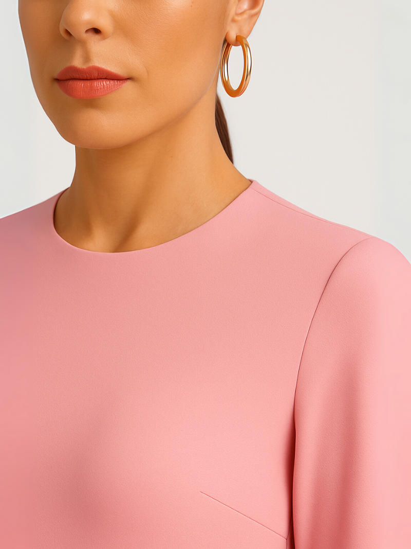 Aurora roze maxi jurk met lange mouwen en luxe uitstraling
