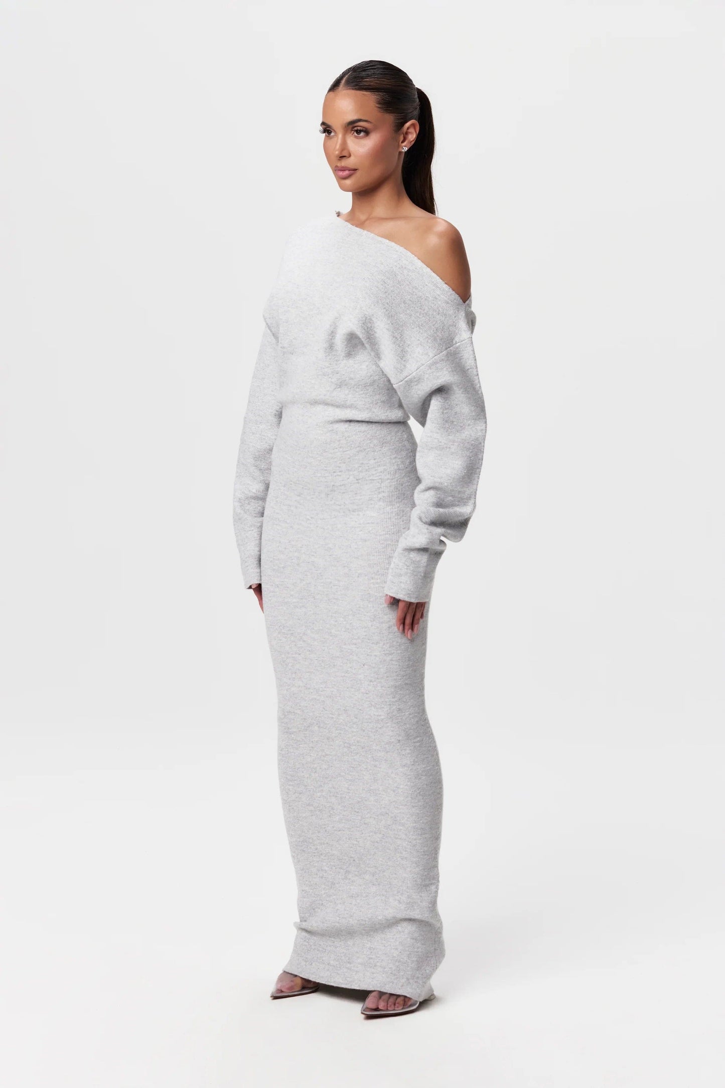 Elegante schouderloze sweater maxi jurk - Dames
