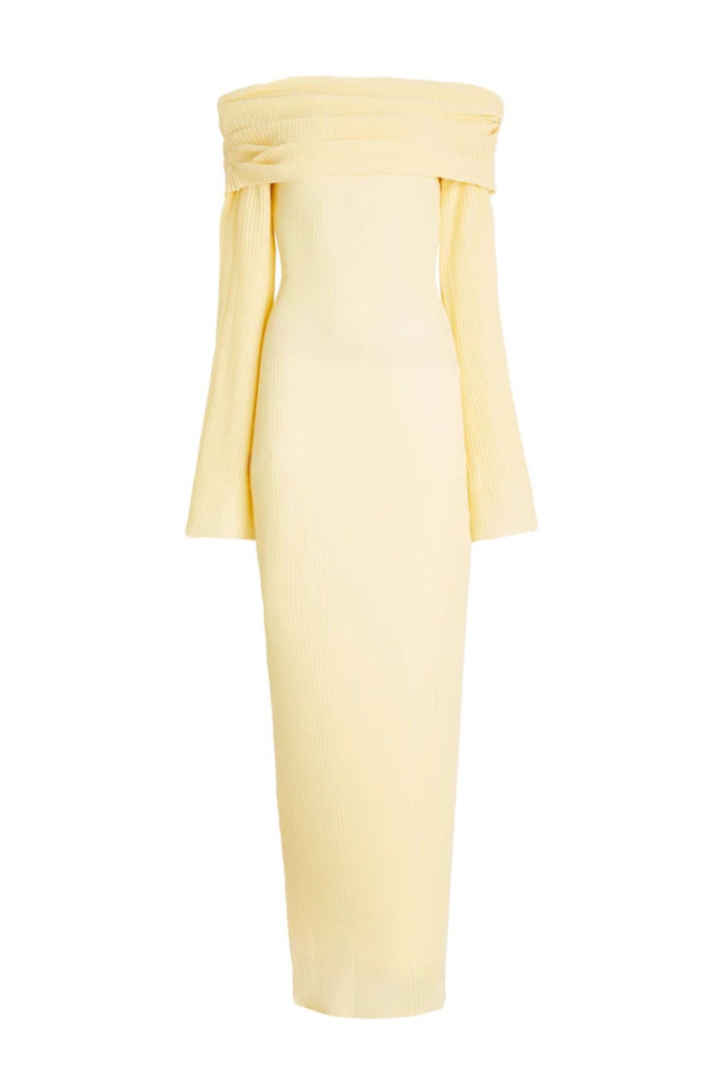Marina off-shoulder maxi jurk in gele kleur met lange mouwen
