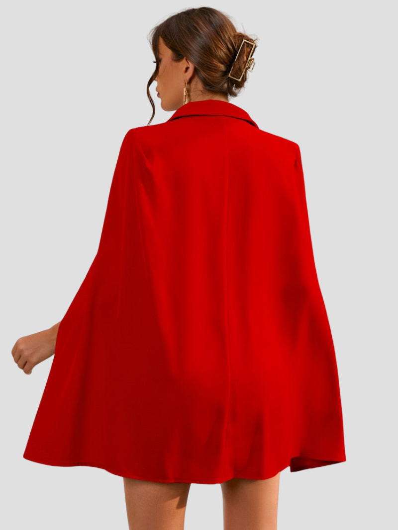 Sabine rode cape blazer jurk met gouden knopen