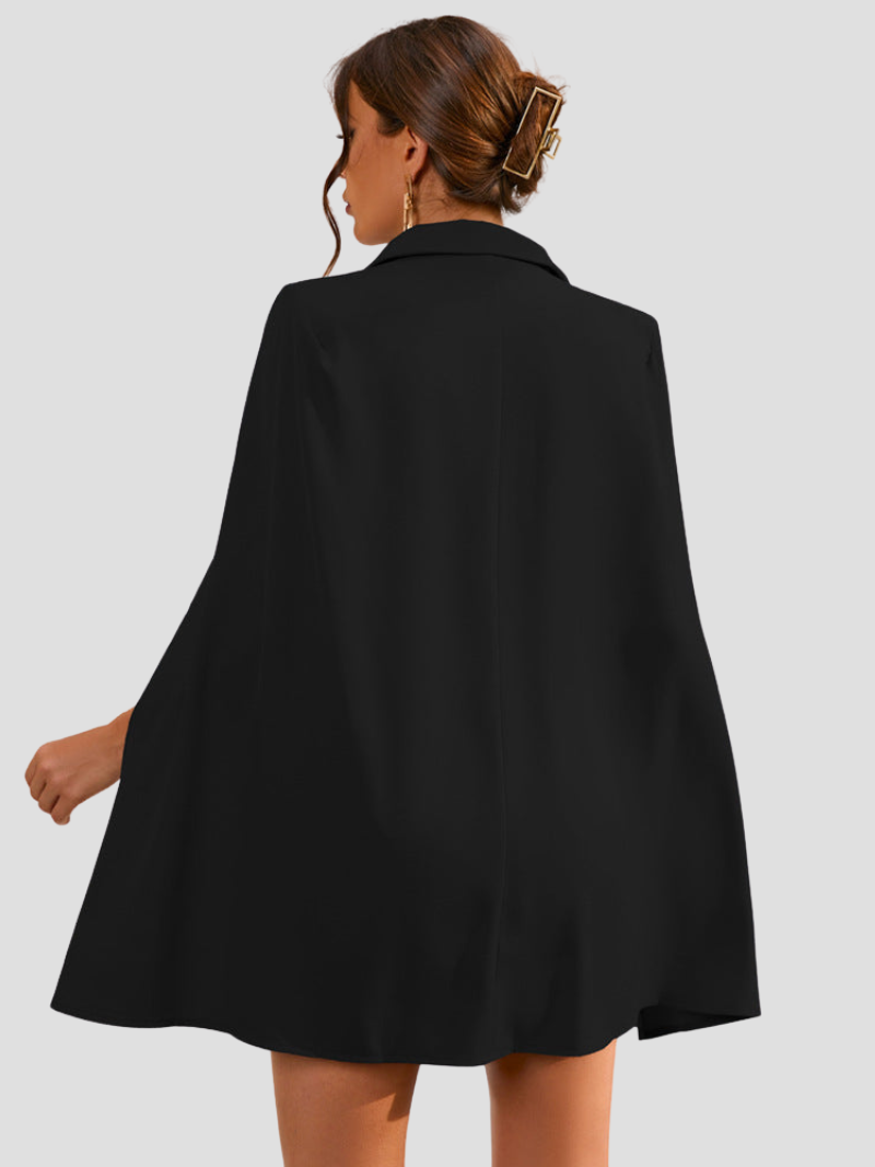 Sabine zwarte cape blazer jurk met gouden knopen