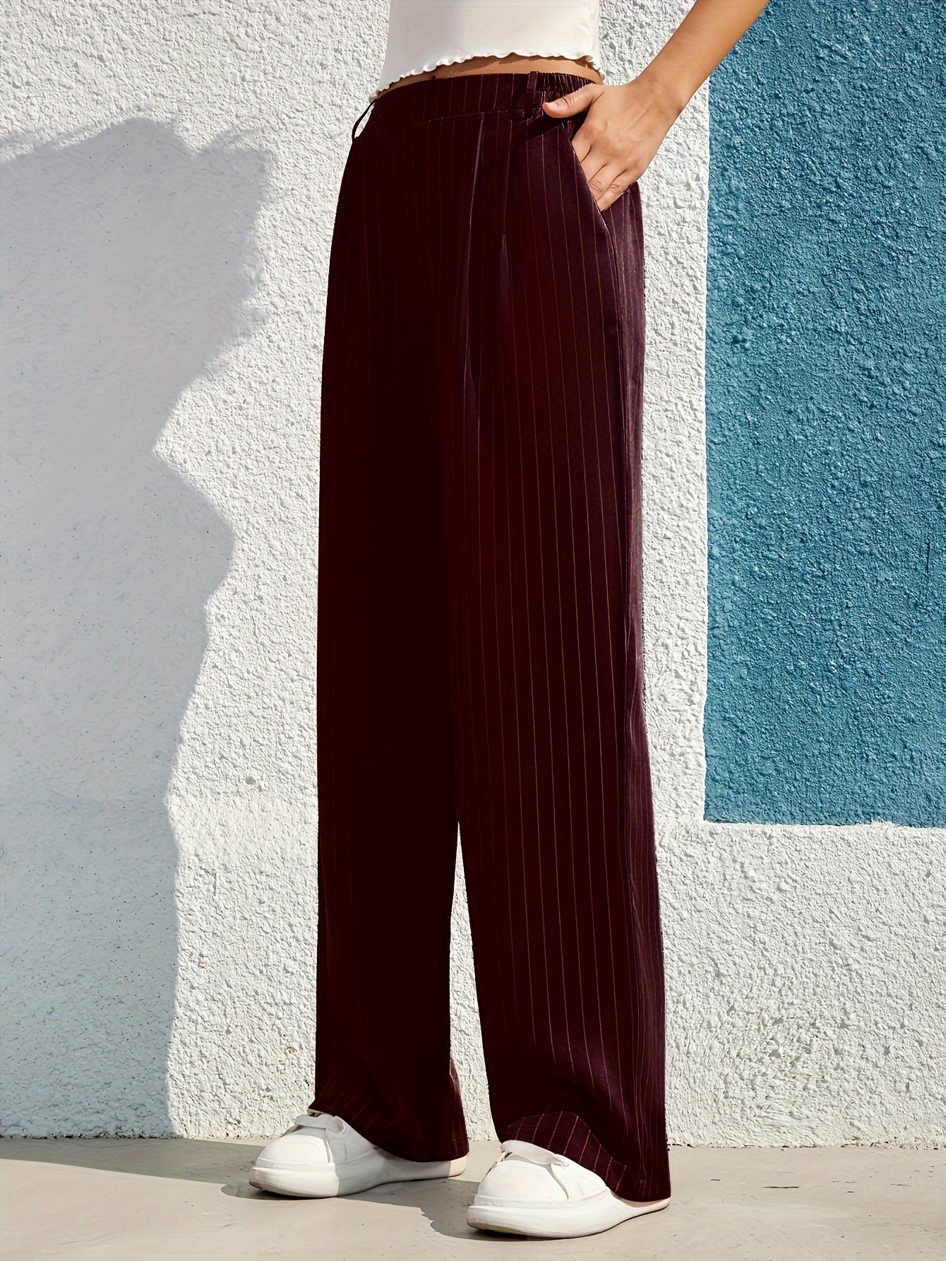 Manita | Gestreepte Rechte Broek met Hoge Taille