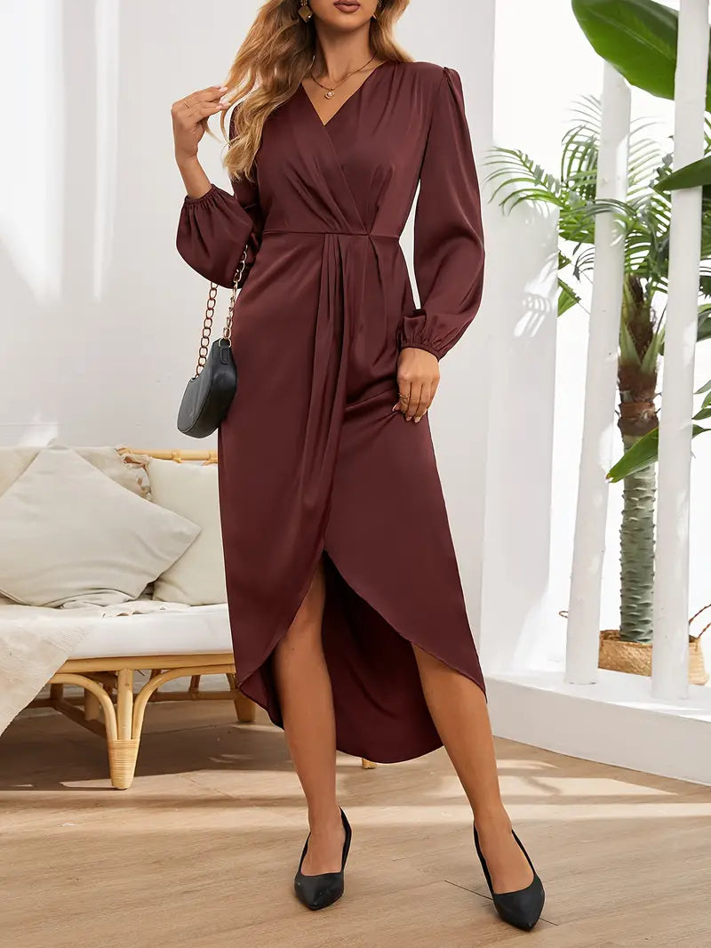 Elegante satijnen jurk met lange mouwen - Dames