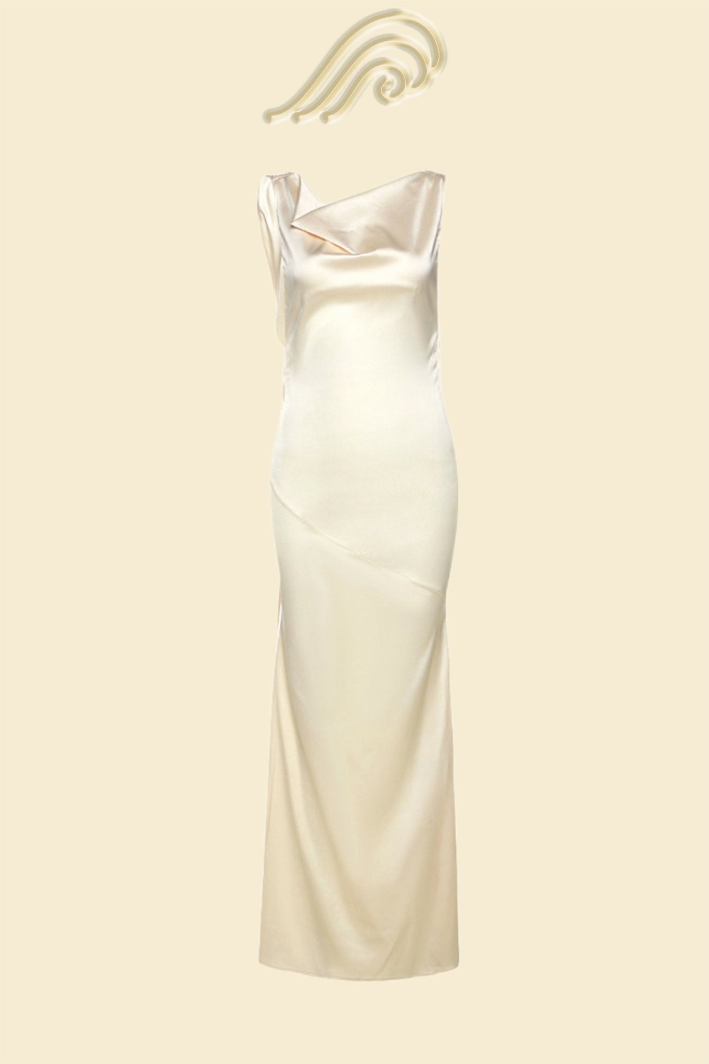 Satijnen maxi jurk met cowl hals en open rug – elegante damesjurk voor gala, diner en bruiloft.