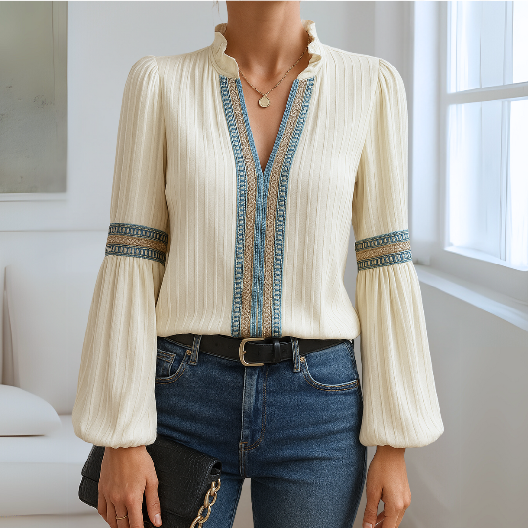 Amélie | Elegante Kanten Blouse met V-Hals
