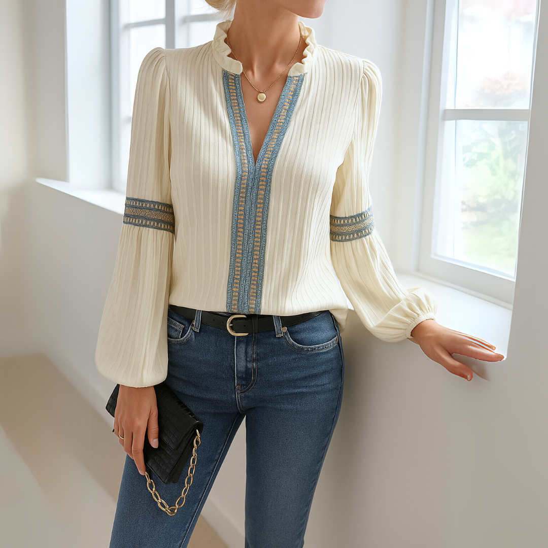 Amélie | Elegante Kanten Blouse met V-Hals