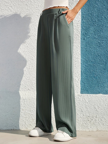 Manita | Gestreepte Rechte Broek met Hoge Taille