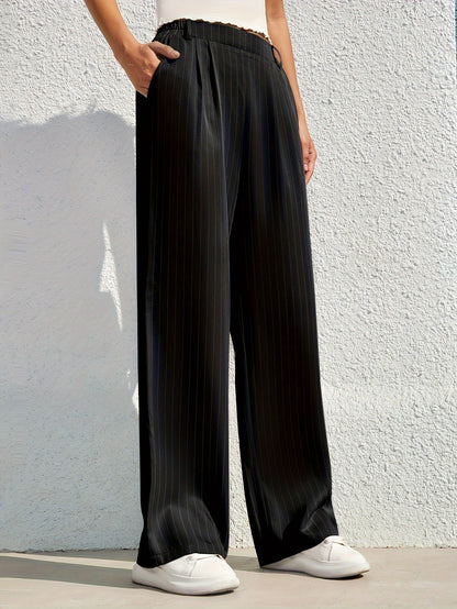 Manita | Gestreepte Rechte Broek met Hoge Taille