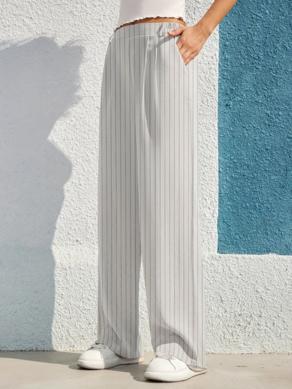 Manita | Gestreepte Rechte Broek met Hoge Taille