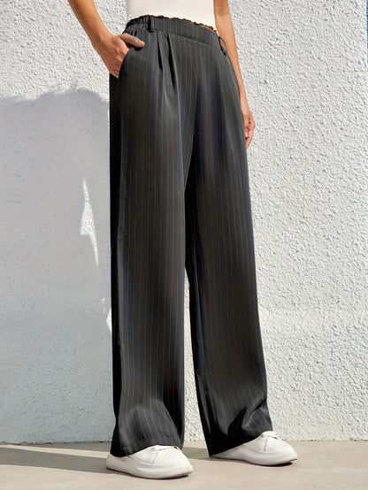 Manita | Gestreepte Rechte Broek met Hoge Taille