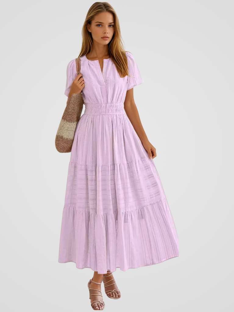 Elise lila katoenen maxi jurk met elastische taill