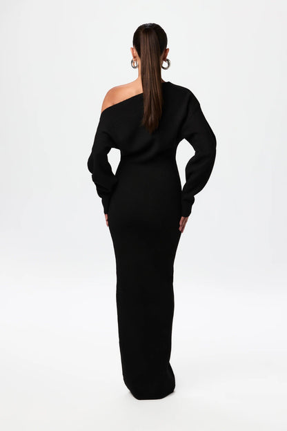 Elegante schouderloze sweater maxi jurk - Dames