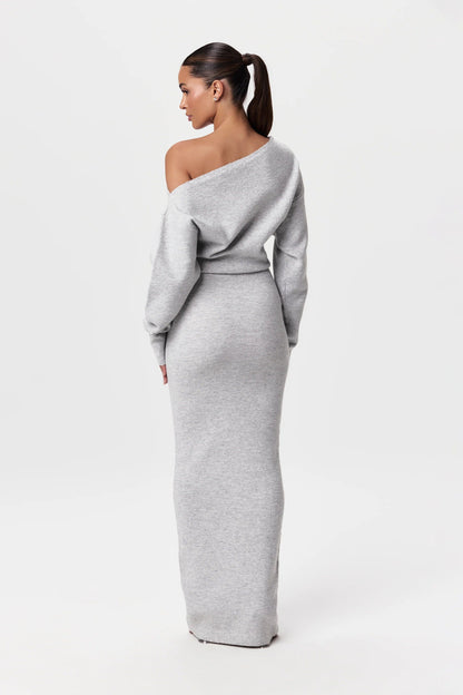 Elegante schouderloze sweater maxi jurk - Dames