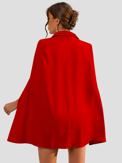 Sabine rode cape blazer jurk met gouden knopen