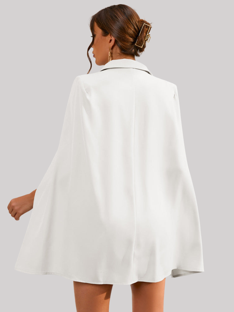 Sabine witte cape blazer jurk met gouden knopen